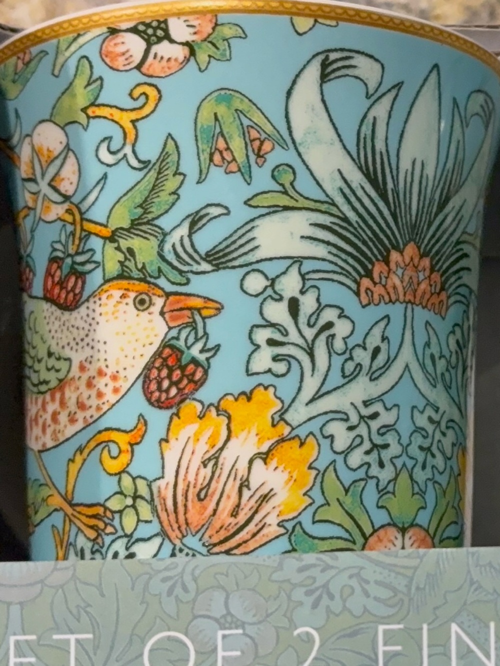 WILLIAM MORRIS NWT 2pc fine china strawberry thief mugs -blue - Picture 6 of 7